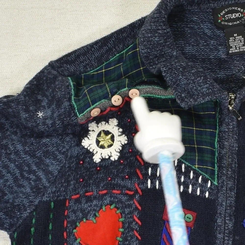 Vintage Ugly Christmas Sweater Cardigan Full Zip Snowman Patchwork Medium